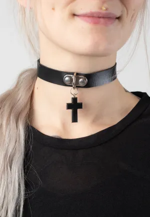 Bullet69 - Crucifix Pendant Neckband Black - Choker
