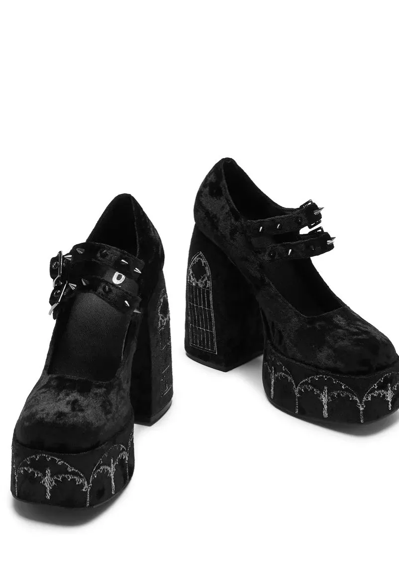 Koi Footwear - Lady Menace Grunge Crushed Velvet Black - Girl Shoes