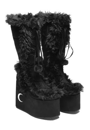 Koi Footwear x Twilight - La Push Crescent Platform Faux Fur Long Black - Girl Shoes