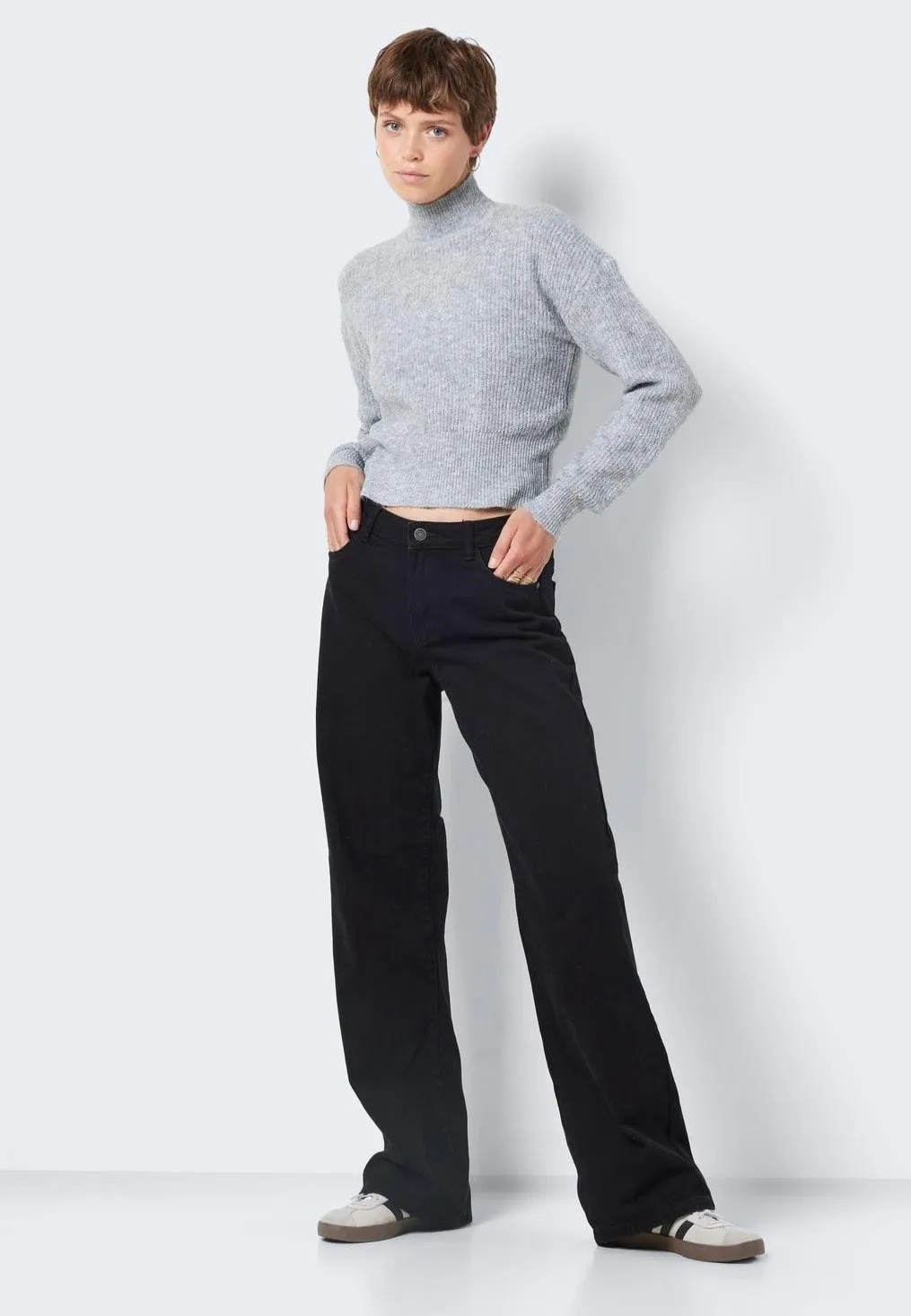 Noisy May - EllaHigh Neck Crop Medium Grey Melange - Pullover