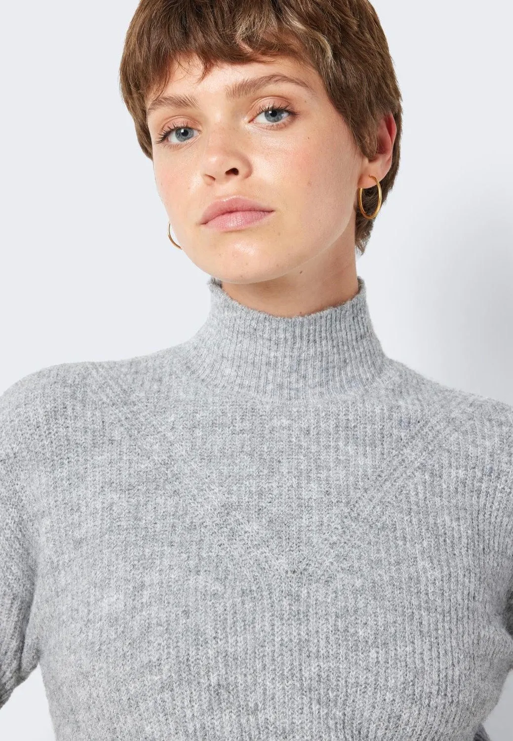 Noisy May - EllaHigh Neck Crop Medium Grey Melange - Pullover
