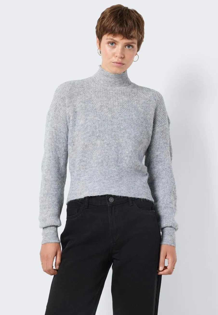 Noisy May - EllaHigh Neck Crop Medium Grey Melange - Pullover