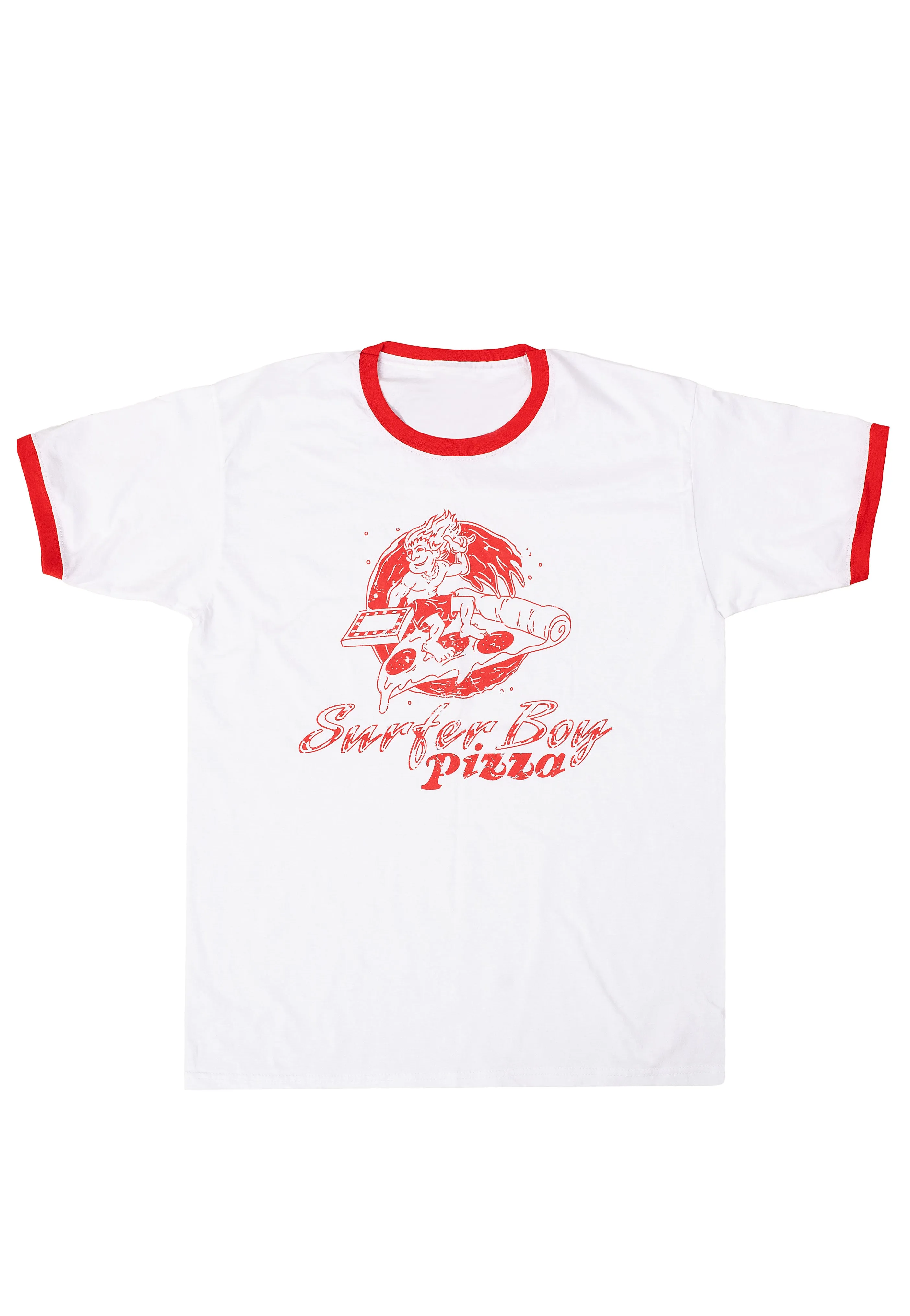 Stranger Things - Surfer Boy Pizza Ringer White/ Red - T-Shirt