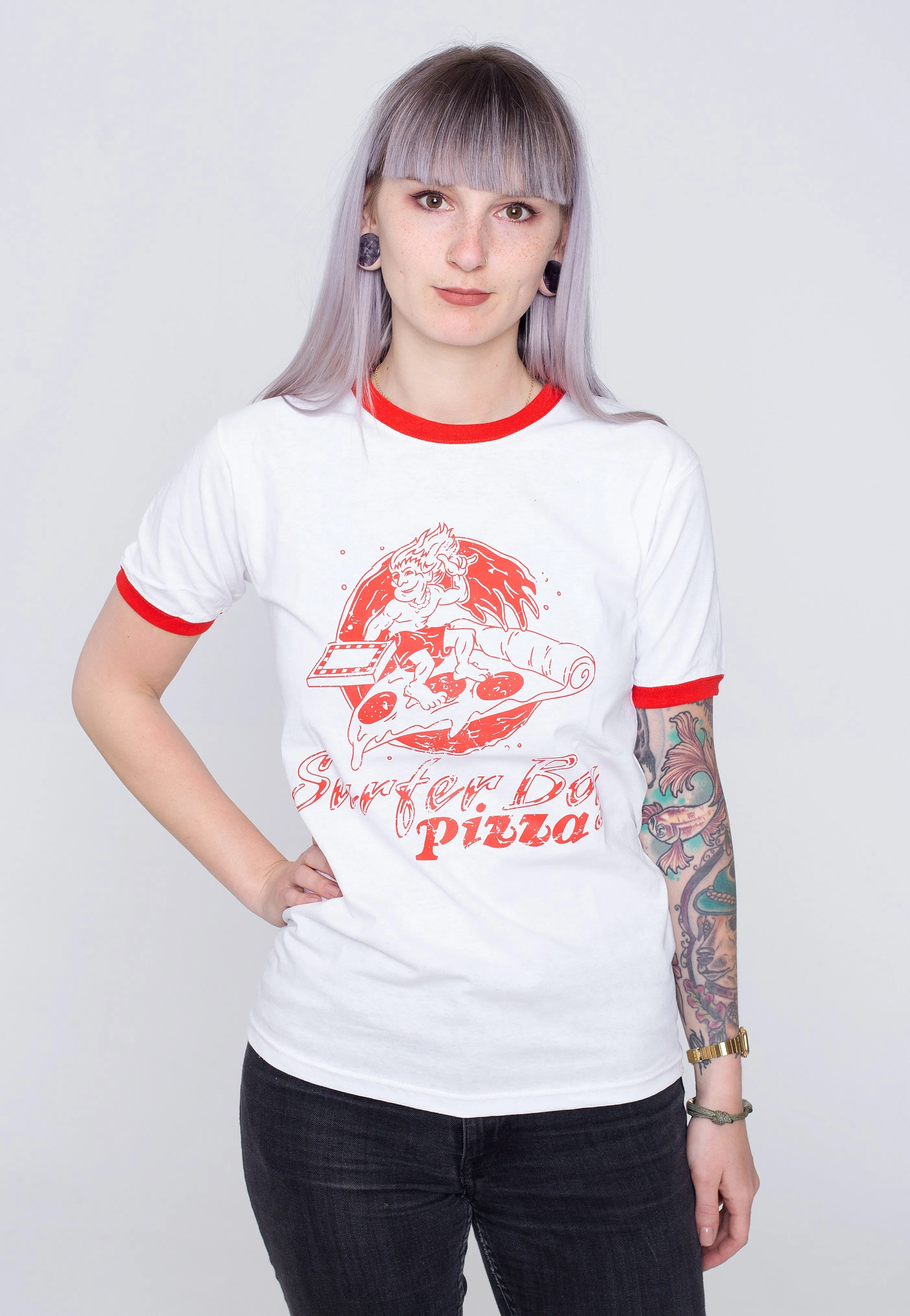Stranger Things - Surfer Boy Pizza Ringer White/ Red - T-Shirt