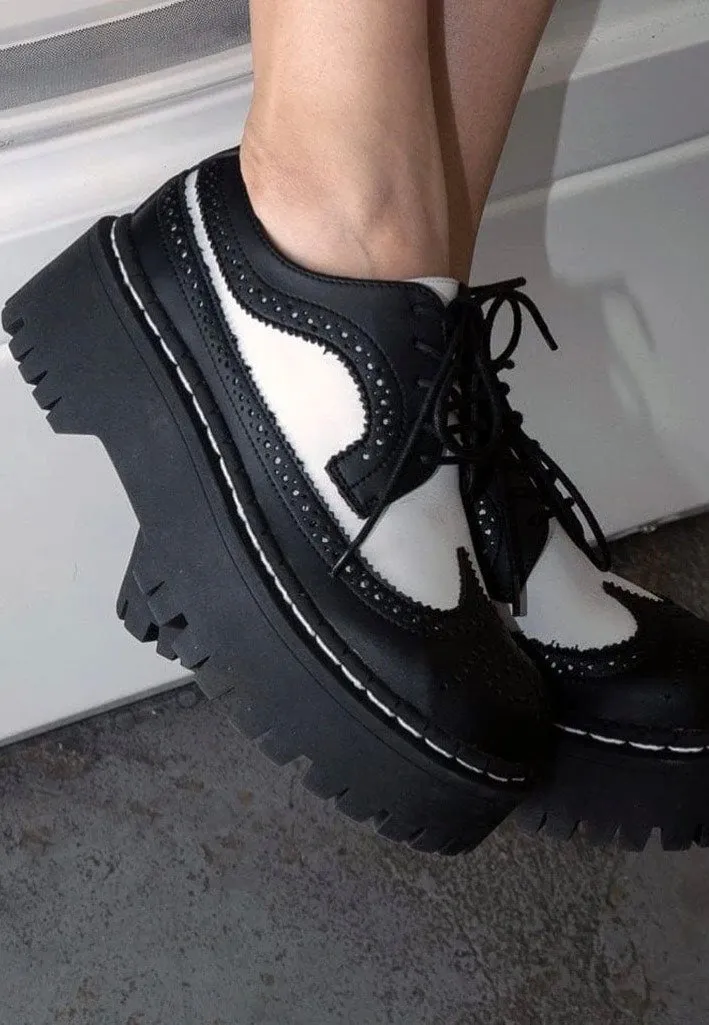 T.U.K. - Double Decker Brogue Lace Up Black/White - Girl Shoes