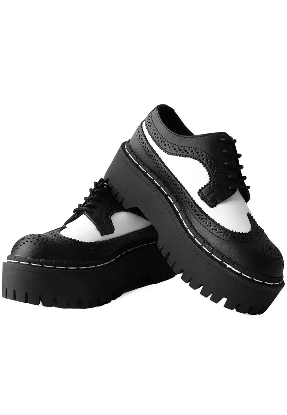 T.U.K. - Double Decker Brogue Lace Up Black/White - Girl Shoes