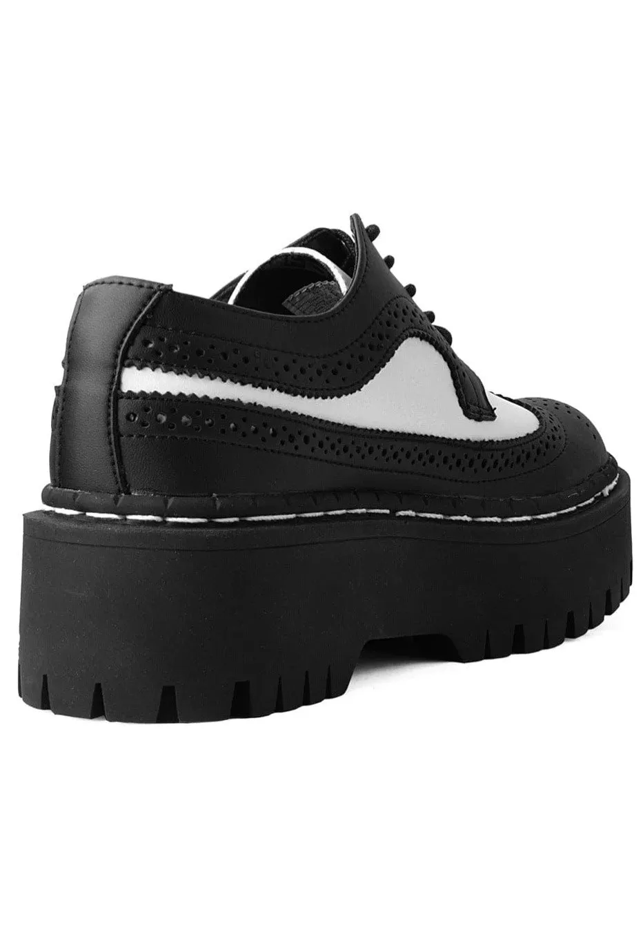 T.U.K. - Double Decker Brogue Lace Up Black/White - Girl Shoes