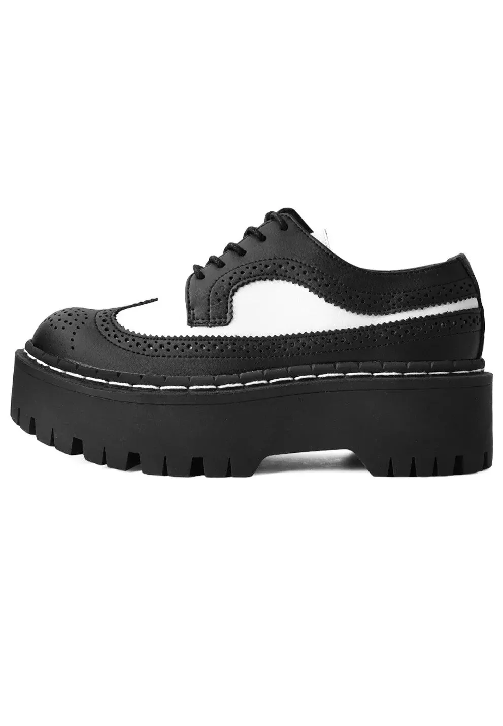 T.U.K. - Double Decker Brogue Lace Up Black/White - Girl Shoes