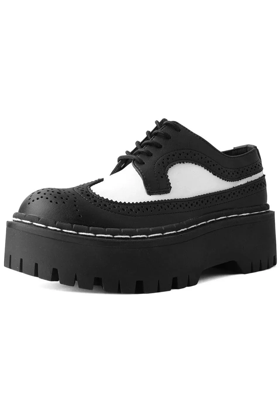 T.U.K. - Double Decker Brogue Lace Up Black/White - Girl Shoes