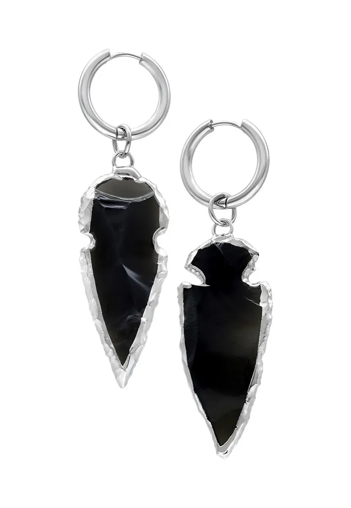 Wildcat - Little Obsidian Stone Hoops Silver - Earrings
