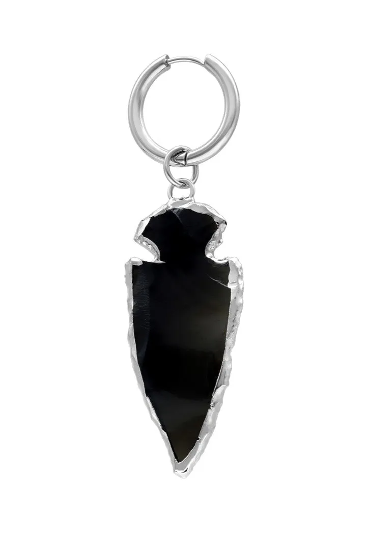 Wildcat - Little Obsidian Stone Hoops Silver - Earrings