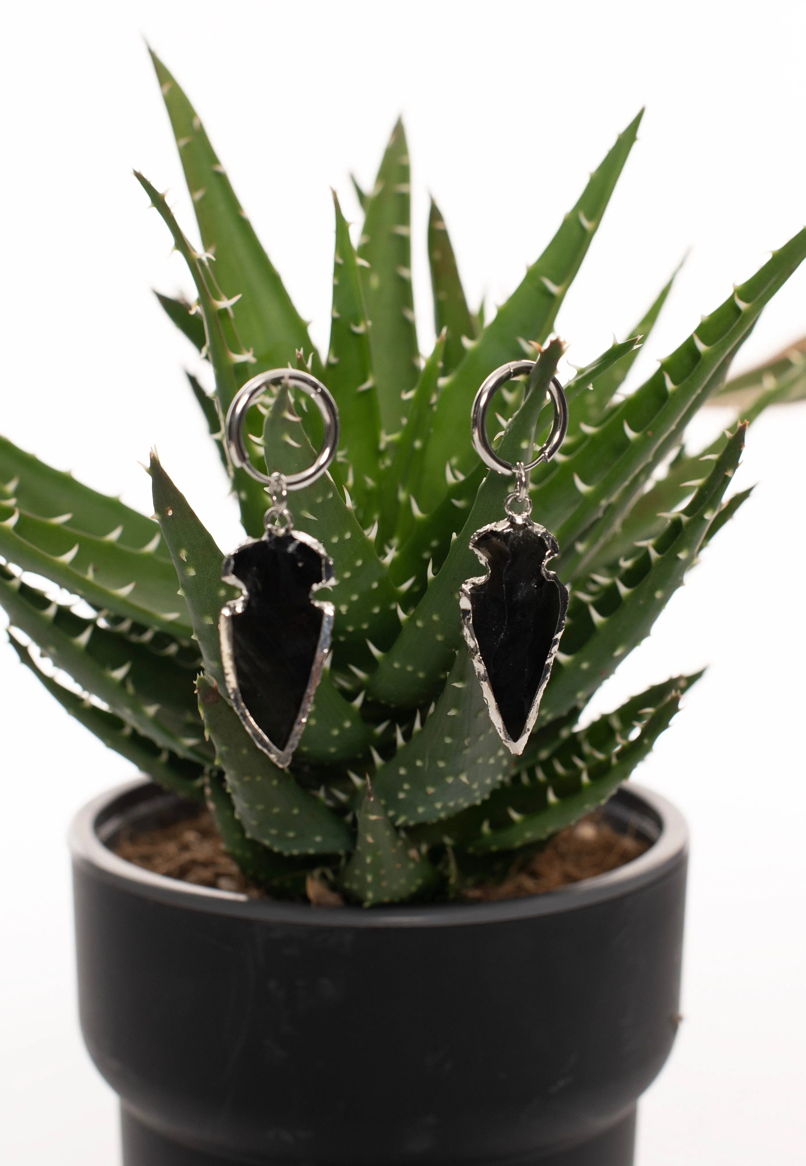 Wildcat - Little Obsidian Stone Hoops Silver - Earrings