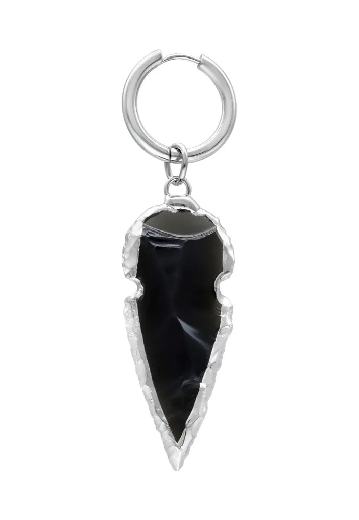 Wildcat - Little Obsidian Stone Hoops Silver - Earrings